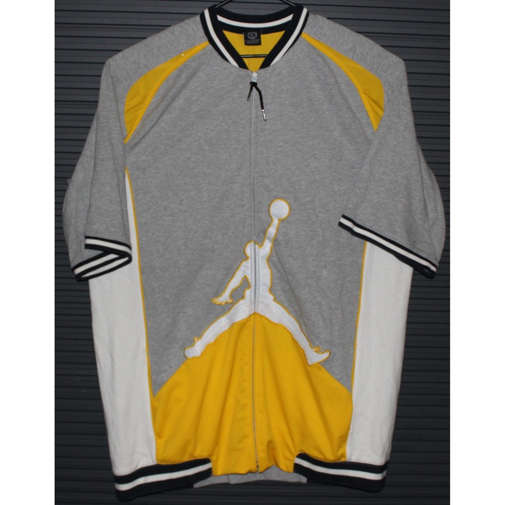 Jordan Shirt Mens XXL Gray Yellow 20th Anniversary Full Zip Short Sleeve VTG
